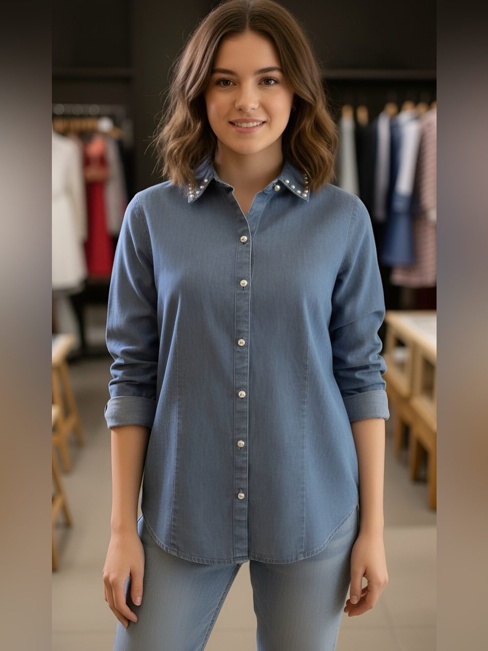 Charter Club Denim Button-Down Shirt Medium